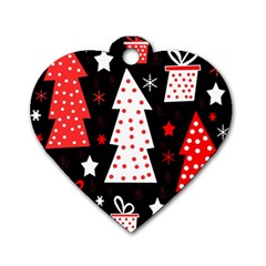 Red playful Xmas Dog Tag Heart (One Side)