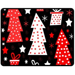 Red Playful Xmas Fleece Blanket (medium)  by Valentinaart