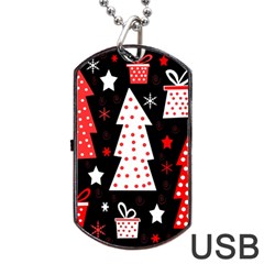 Red playful Xmas Dog Tag USB Flash (One Side)