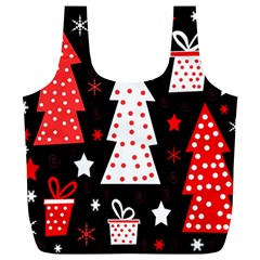 Red playful Xmas Full Print Recycle Bags (L) 