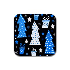 Blue Playful Xmas Rubber Square Coaster (4 Pack)  by Valentinaart