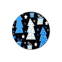 Blue Playful Xmas Magnet 3  (round) by Valentinaart