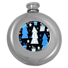 Blue Playful Xmas Round Hip Flask (5 Oz) by Valentinaart