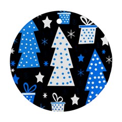 Blue Playful Xmas Round Ornament (two Sides)  by Valentinaart