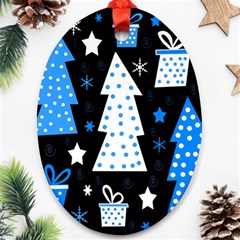 Blue Playful Xmas Oval Ornament (two Sides)