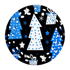 Blue Playful Xmas Round Filigree Ornament (2side)