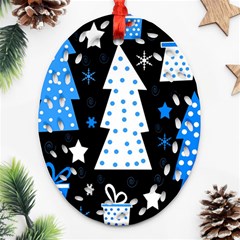 Blue Playful Xmas Oval Filigree Ornament (2-side)  by Valentinaart