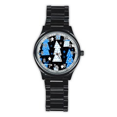 Blue Playful Xmas Stainless Steel Round Watch by Valentinaart