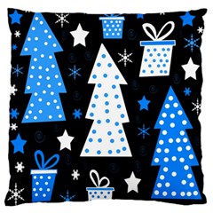 Blue Playful Xmas Large Flano Cushion Case (one Side) by Valentinaart