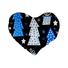 Blue Playful Xmas Standard 16  Premium Flano Heart Shape Cushions by Valentinaart