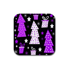 Purple Playful Xmas Rubber Coaster (square)  by Valentinaart