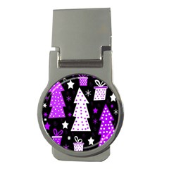 Purple Playful Xmas Money Clips (round)  by Valentinaart