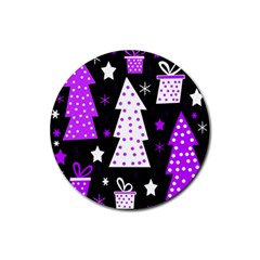 Purple Playful Xmas Rubber Coaster (round)  by Valentinaart