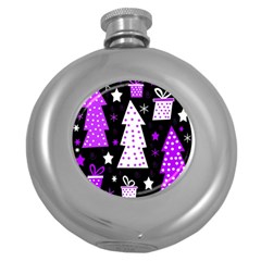 Purple Playful Xmas Round Hip Flask (5 Oz) by Valentinaart