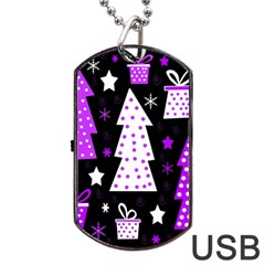 Purple Playful Xmas Dog Tag Usb Flash (one Side) by Valentinaart