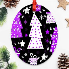 Purple Playful Xmas Oval Filigree Ornament (2-side) 