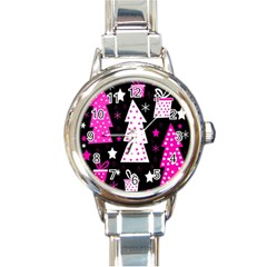 Pink Playful Xmas Round Italian Charm Watch by Valentinaart