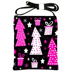 Pink Playful Xmas Shoulder Sling Bags by Valentinaart