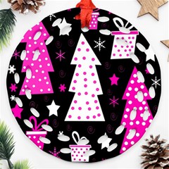 Pink Playful Xmas Ornament (round Filigree) 