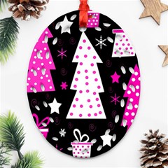 Pink Playful Xmas Oval Filigree Ornament (2-side)  by Valentinaart