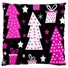 Pink Playful Xmas Large Cushion Case (one Side) by Valentinaart