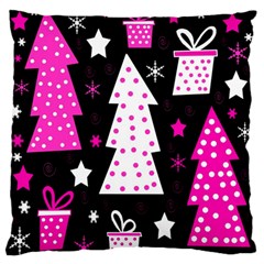 Pink Playful Xmas Large Flano Cushion Case (one Side) by Valentinaart