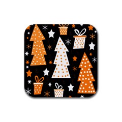 Orange Playful Xmas Rubber Square Coaster (4 Pack)  by Valentinaart