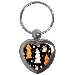 Orange Playful Xmas Key Chains (heart)  by Valentinaart