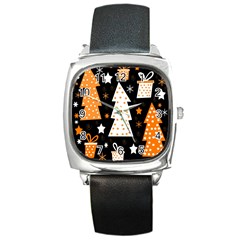 Orange Playful Xmas Square Metal Watch by Valentinaart