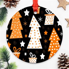 Orange Playful Xmas Round Ornament (two Sides) 