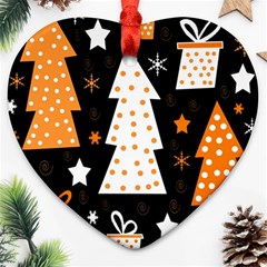 Orange Playful Xmas Heart Ornament (2 Sides)