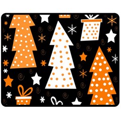 Orange Playful Xmas Fleece Blanket (medium)  by Valentinaart