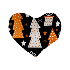 Orange Playful Xmas Standard 16  Premium Heart Shape Cushions by Valentinaart