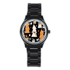 Orange Playful Xmas Stainless Steel Round Watch by Valentinaart