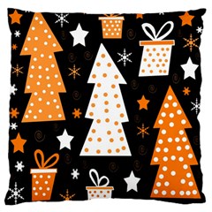 Orange Playful Xmas Large Flano Cushion Case (one Side) by Valentinaart