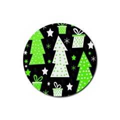 Green Playful Xmas Rubber Coaster (round)  by Valentinaart