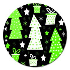 Green Playful Xmas Magnet 5  (round) by Valentinaart