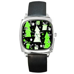 Green Playful Xmas Square Metal Watch by Valentinaart