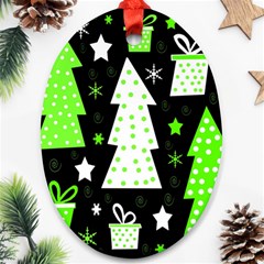 Green Playful Xmas Oval Ornament (two Sides) by Valentinaart