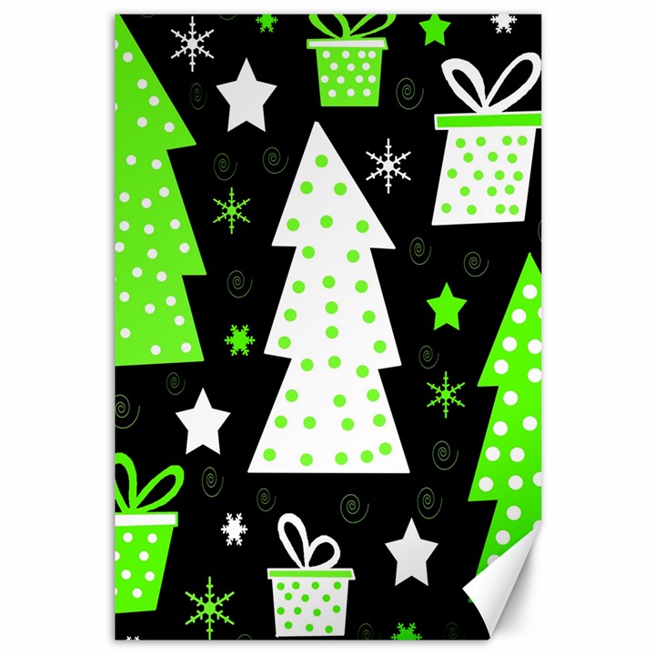 Green Playful Xmas Canvas 12  x 18  