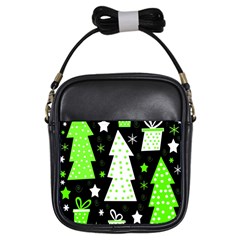 Green Playful Xmas Girls Sling Bags by Valentinaart