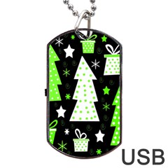 Green Playful Xmas Dog Tag Usb Flash (two Sides)  by Valentinaart