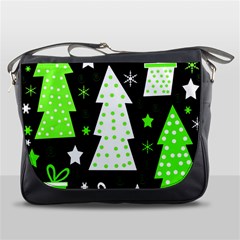 Green Playful Xmas Messenger Bags by Valentinaart