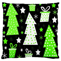 Green Playful Xmas Large Flano Cushion Case (one Side) by Valentinaart