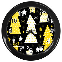 Yellow Playful Xmas Wall Clocks (black) by Valentinaart