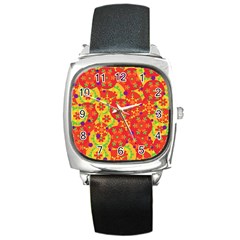 Orange Design Square Metal Watch