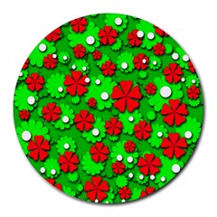 Xmas Flowers Round Mousepads by Valentinaart