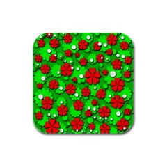 Xmas Flowers Rubber Square Coaster (4 Pack)  by Valentinaart