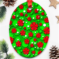 Xmas Flowers Oval Ornament (two Sides)