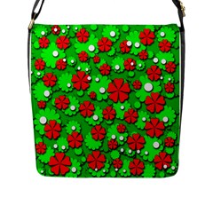 Xmas Flowers Flap Messenger Bag (l)  by Valentinaart